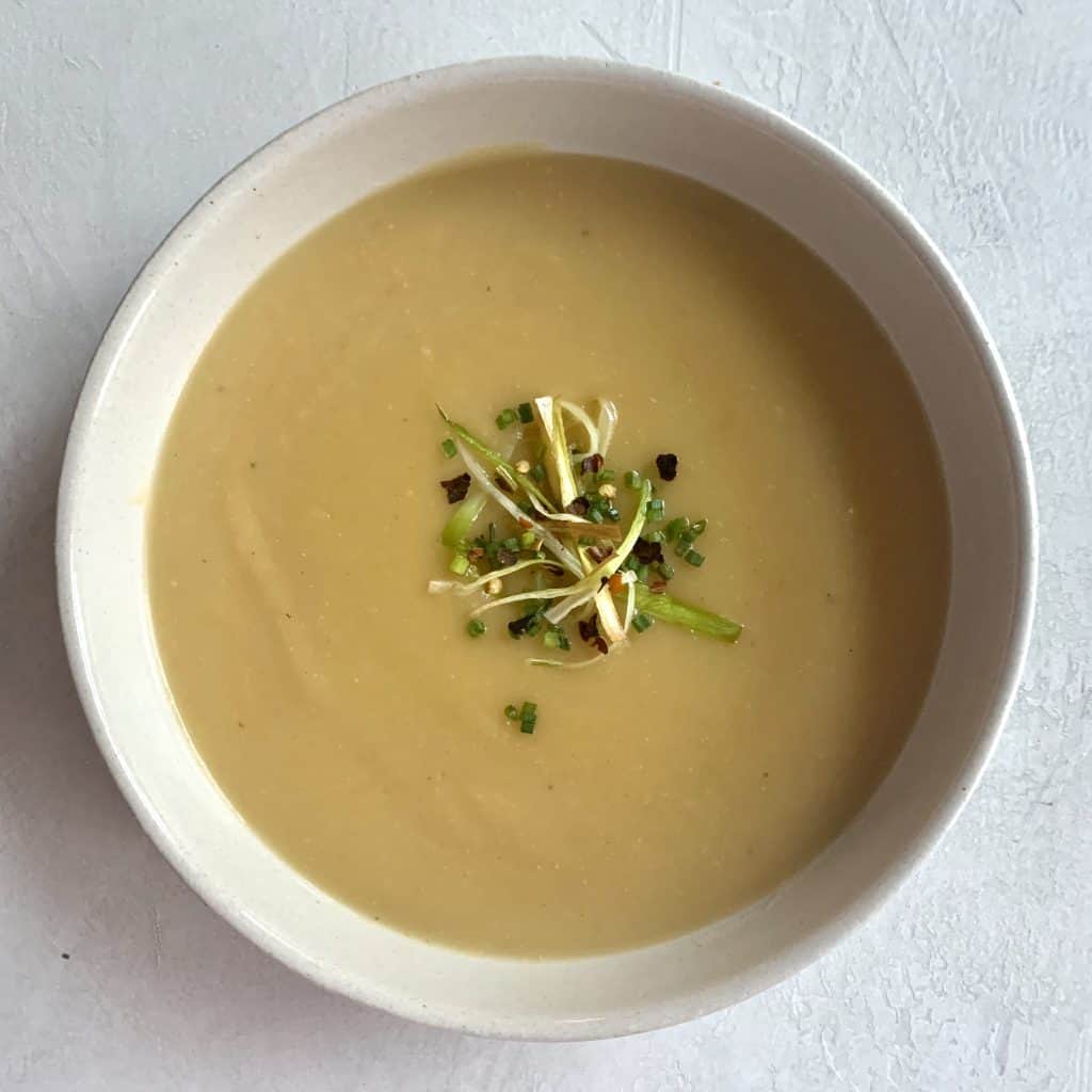 A bowl of soup, with Leek soup