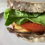 Vegan Shiitake BLT Sandwich with Almond Cheddar Cheese close up