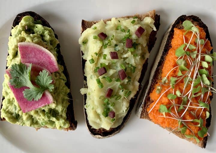 Savory Breakfast Toast Trio together on a plate
