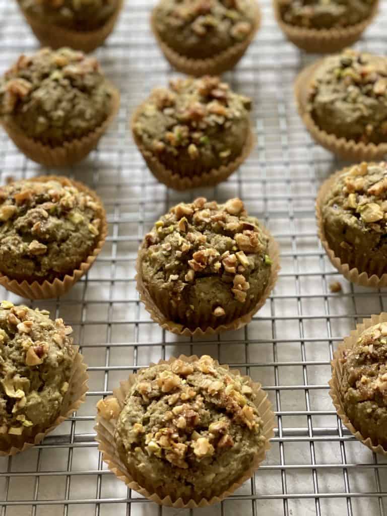 Apple Matcha Tea Muffins baked and on cooling rack