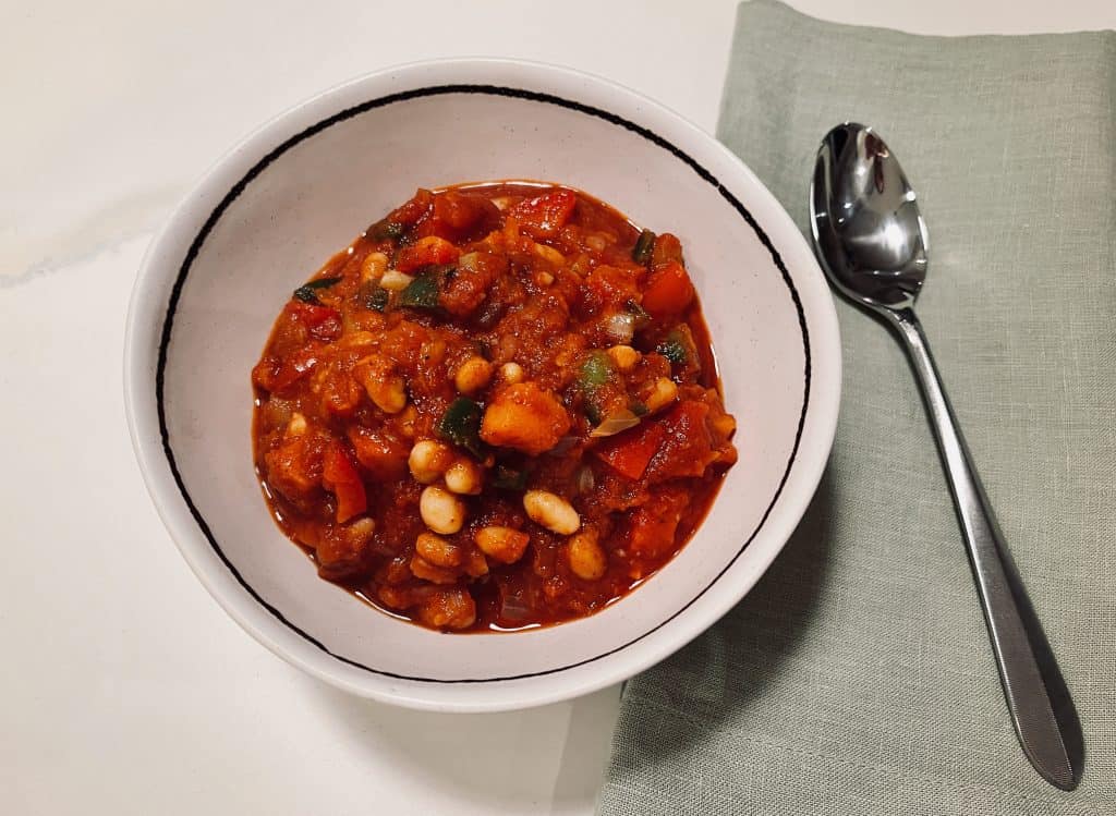 Maple Roasted Butternut Chili in bowl without toppings