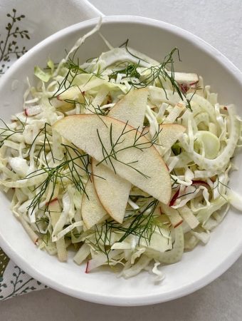 Fennel, Apple & Cabbage Slaw Salad ready to eat in a bowl