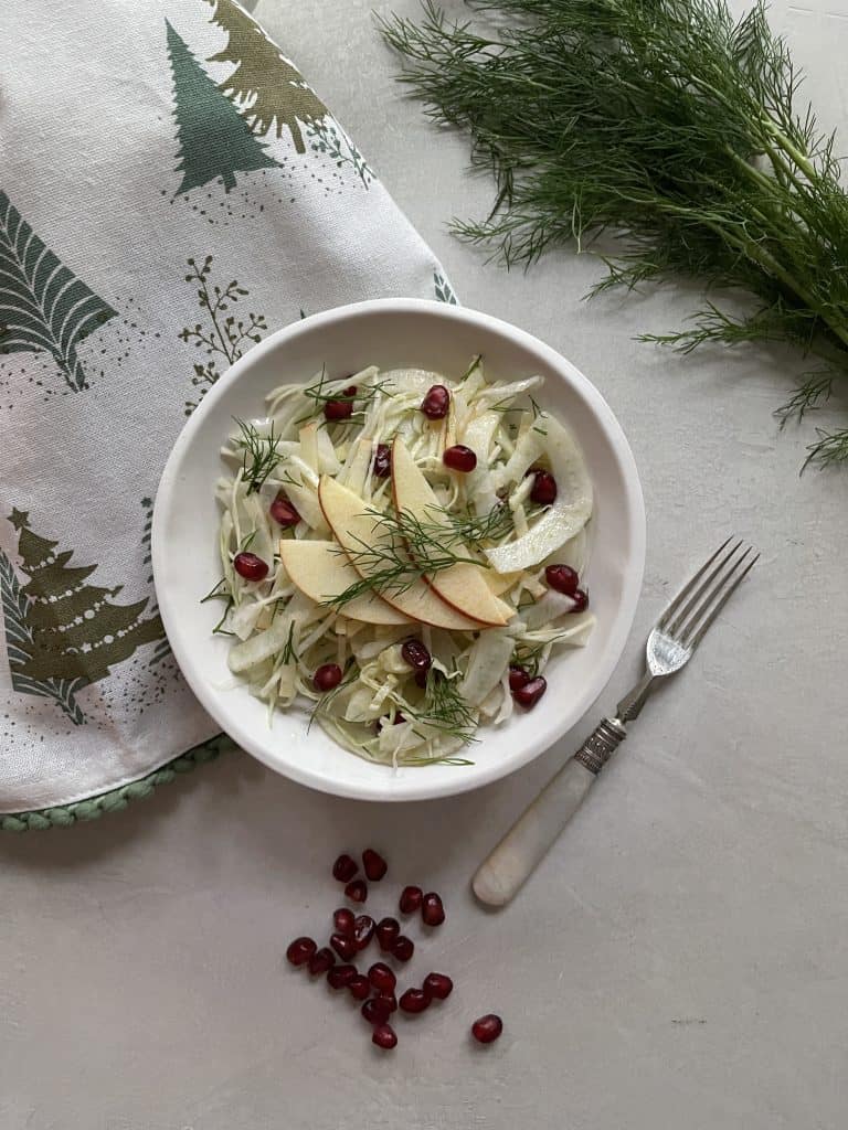 Fennel, Apple & Cabbage Slaw Salad with Pomegranates