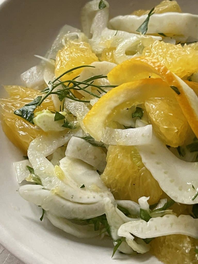 Shaved Fennel Citrus Salad with Meyer Lemon Dressing close up